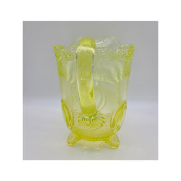 Antique Indiana Tumbler Uranium Vaseline Glass Water Pitcher Jug Dewey Pattern - Picture 5 of 8